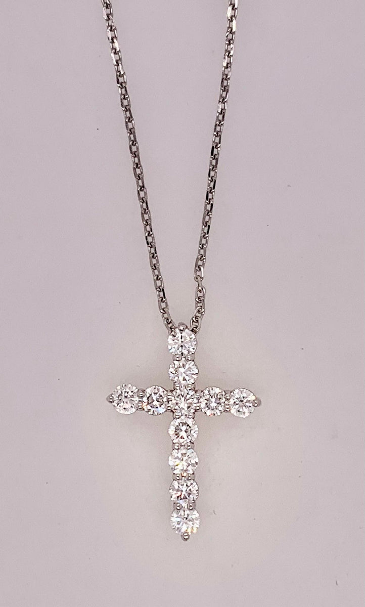 14K White Gold LAB Diamond Cross Necklace John Cauley Jeweler