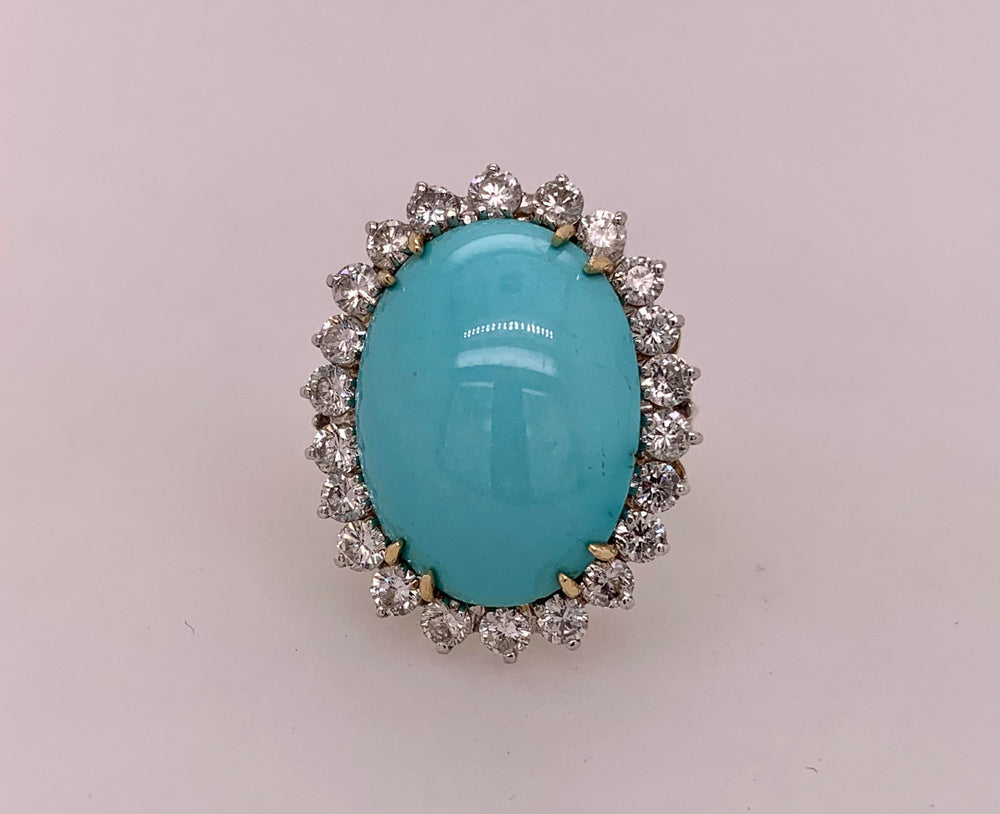 Estate 14K Turquoise & Diamond Ring
