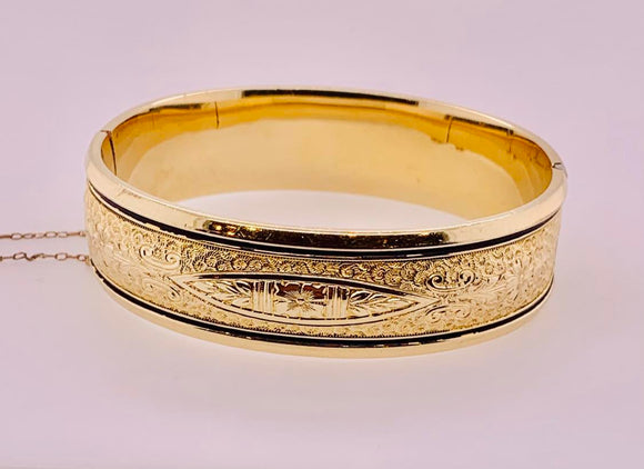 Estate Enamel Gold Filled Bangle Bracelet