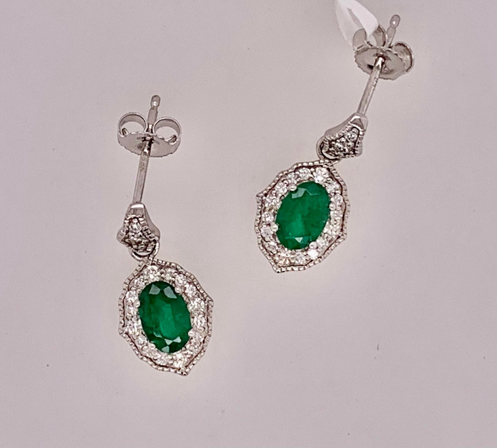 14K Emerald & Diamond Earrings