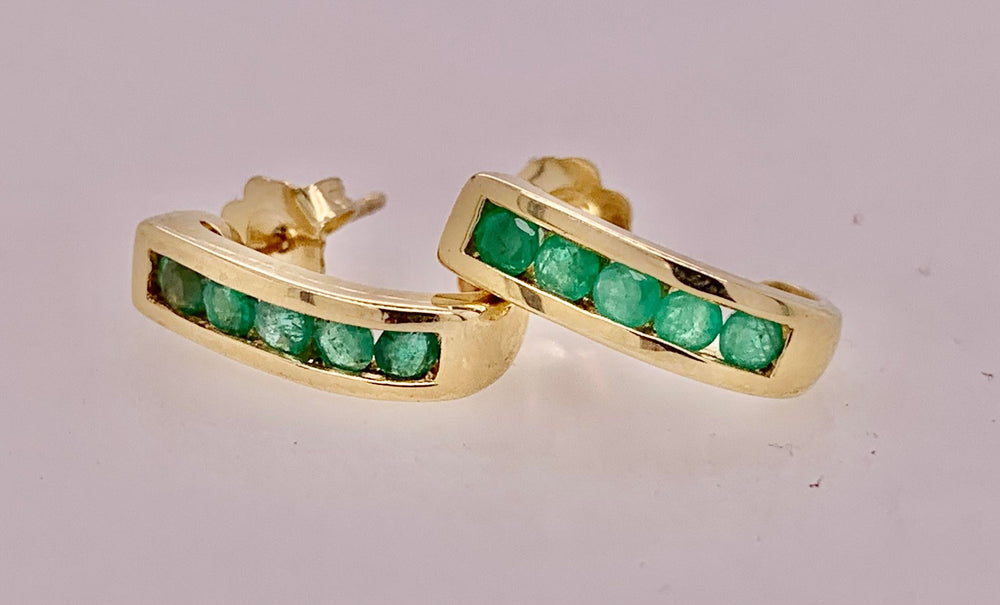 10K Emerald J Hoop Earrings