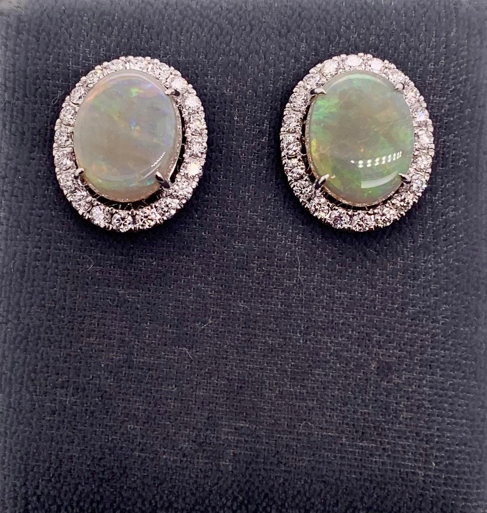 14K Opal & Diamond Earrings