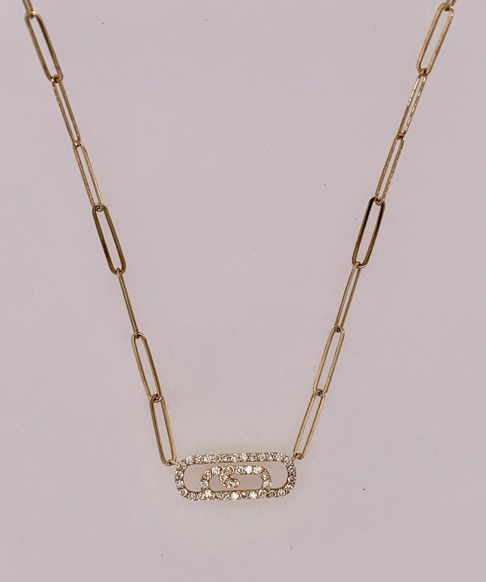 14K Diamond Paper Clip Necklace