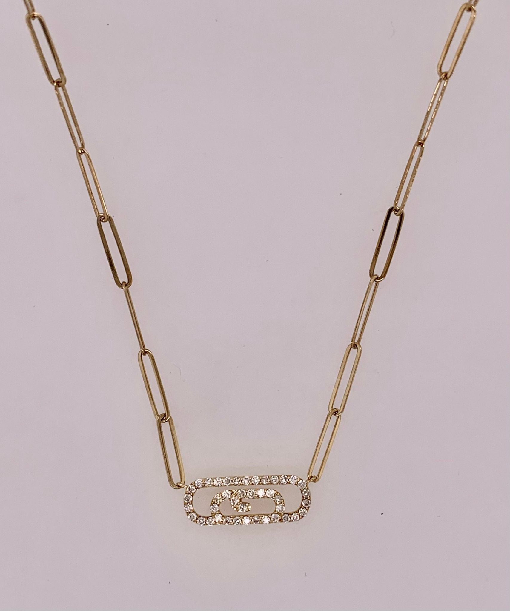 14K Diamond Paper Clip Necklace