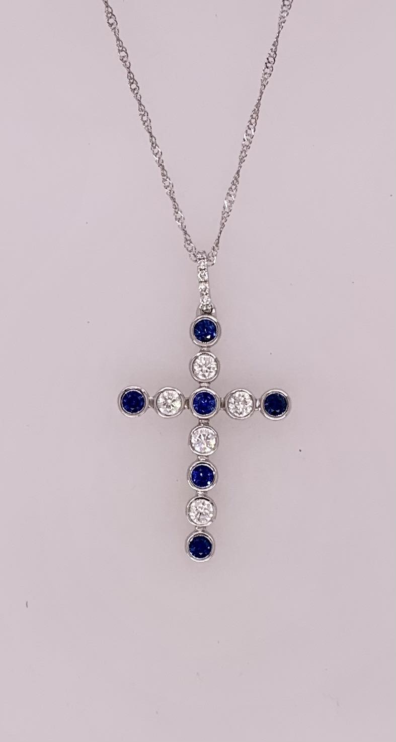 14K Sapphire & Diamond Cross Pendant