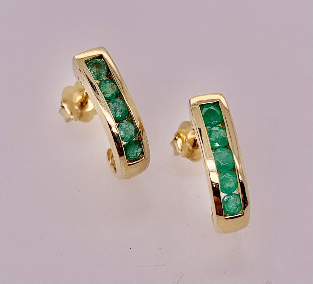 10K Emerald J Hoop Earrings