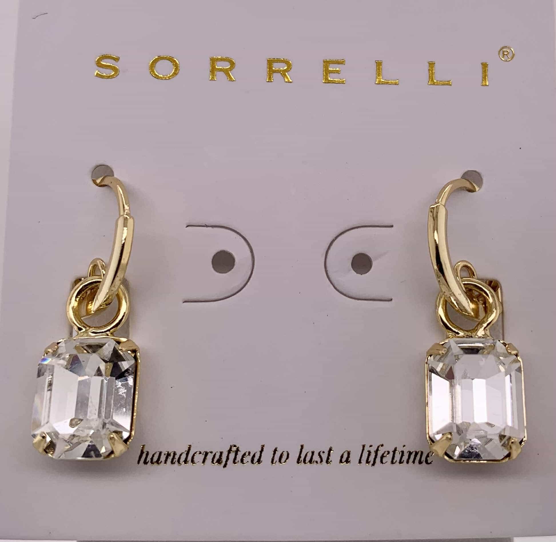 Sorrelli Octavia Huggie Hoop Earrings - Gold-Tone With Emerald-Cut Crystal Drop, Dainty Everyday Earrings