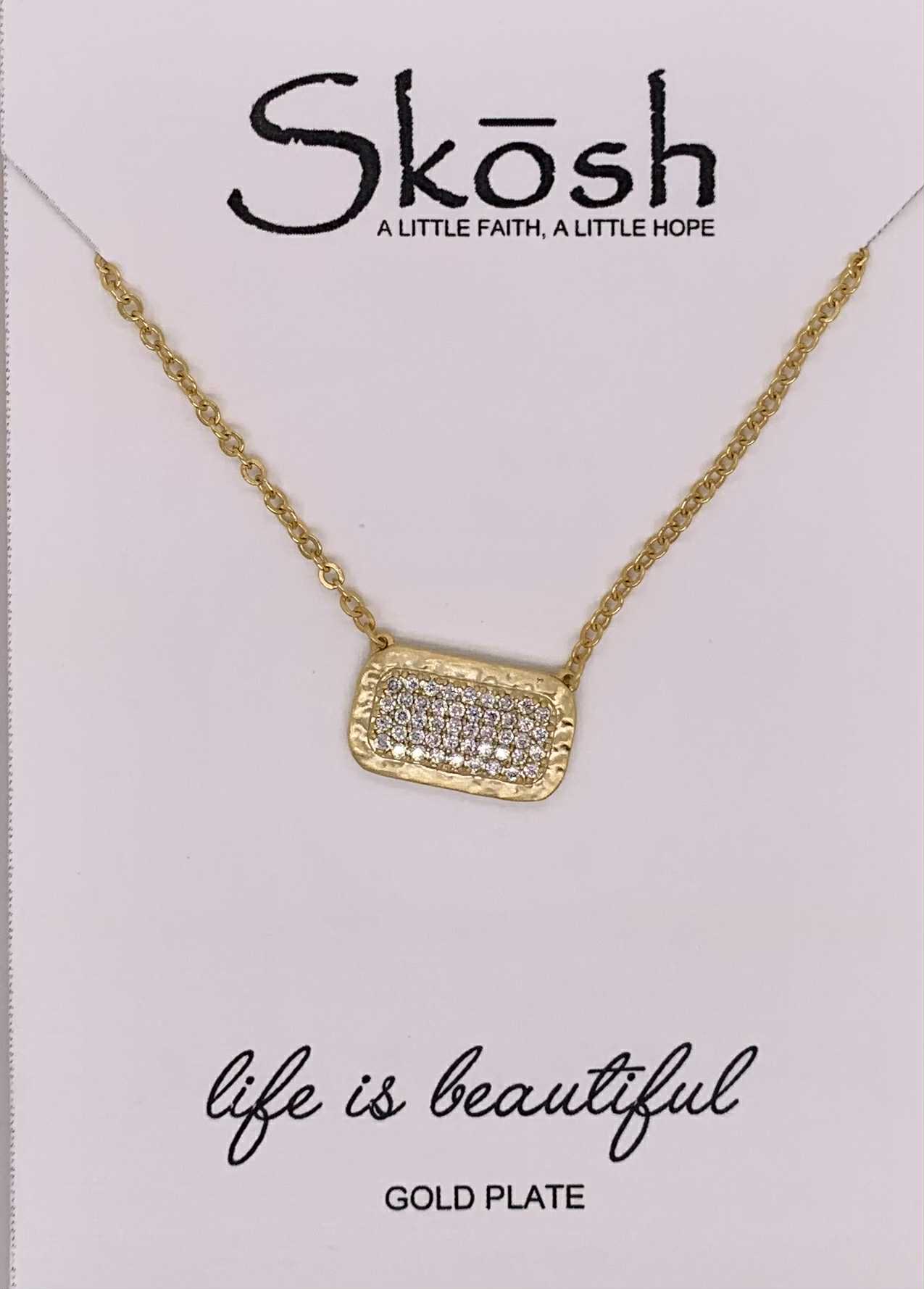 Skosh Wide Bar Pave' CZ Necklace