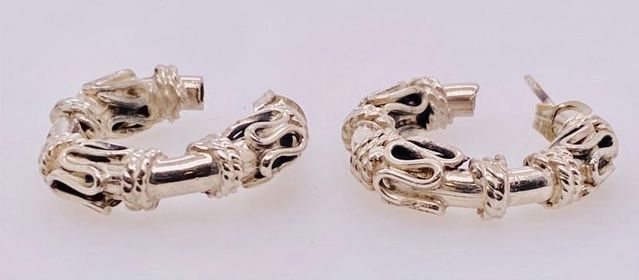 Estate Bali Silver Hoop Earrings