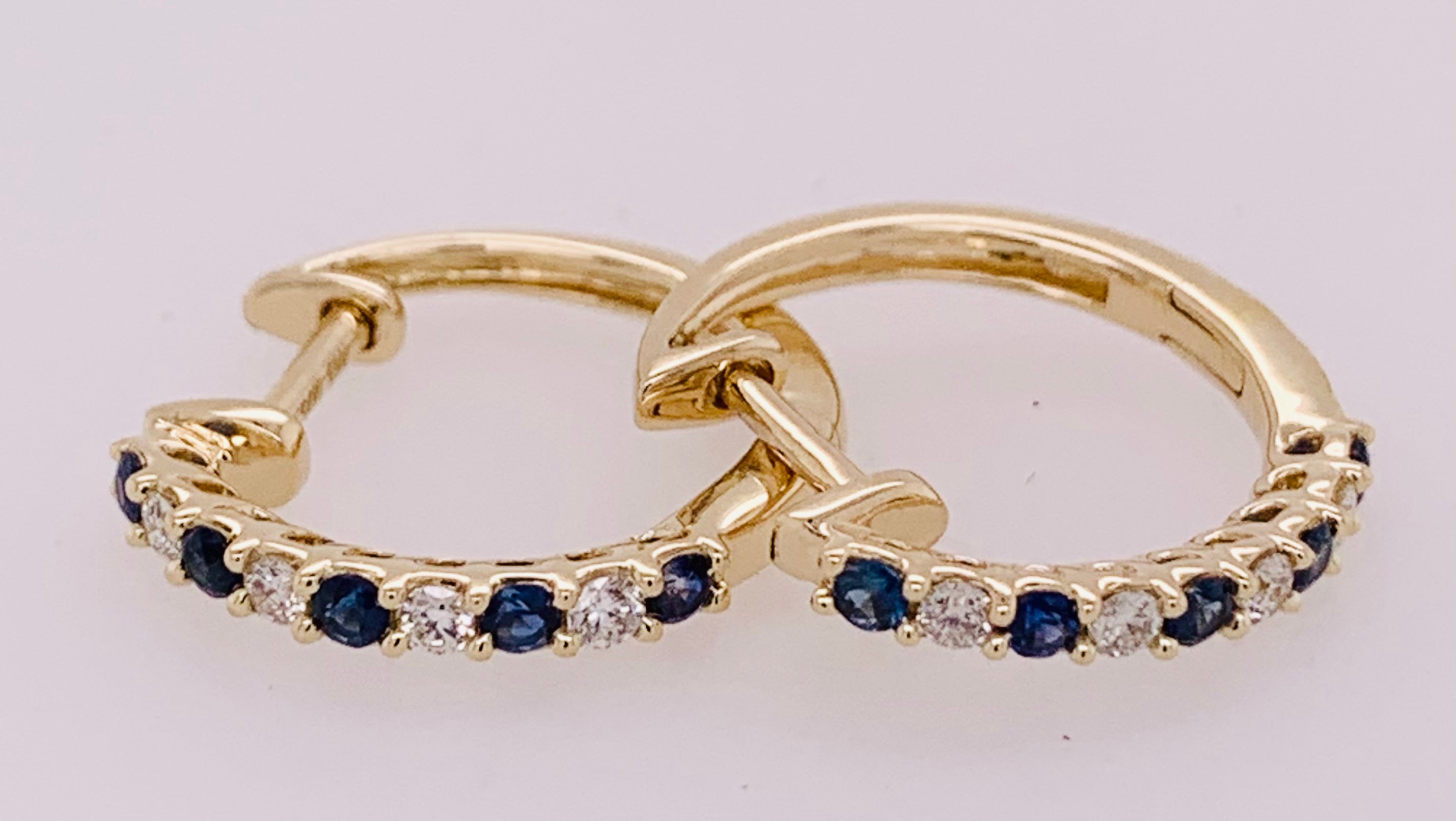 14K Sapphire & Diamond Hoop Earrings