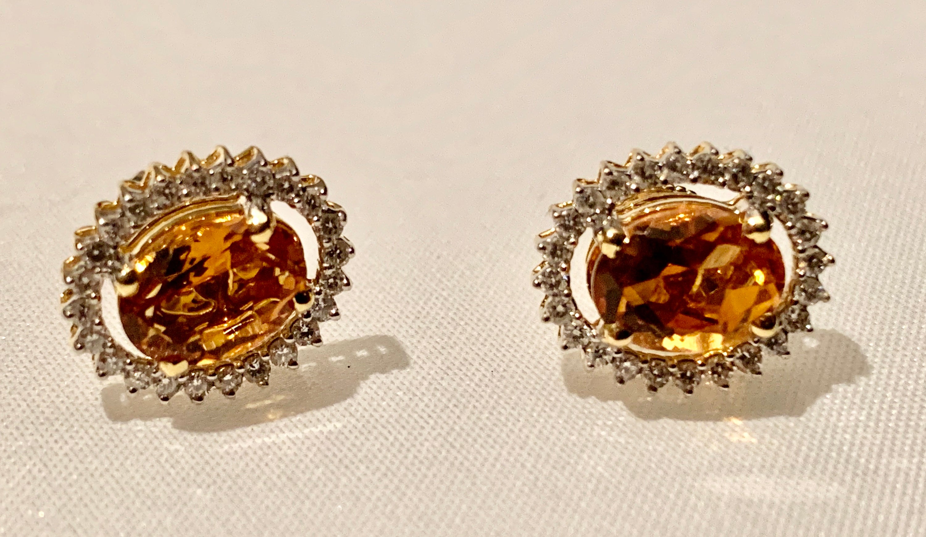 14K YELLOW GOLD CITRINE AND DIAMOND EARRINGS