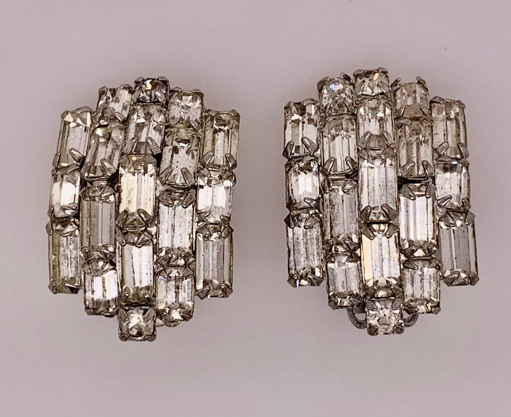 Estate Rhinestone Clip-On Earrings