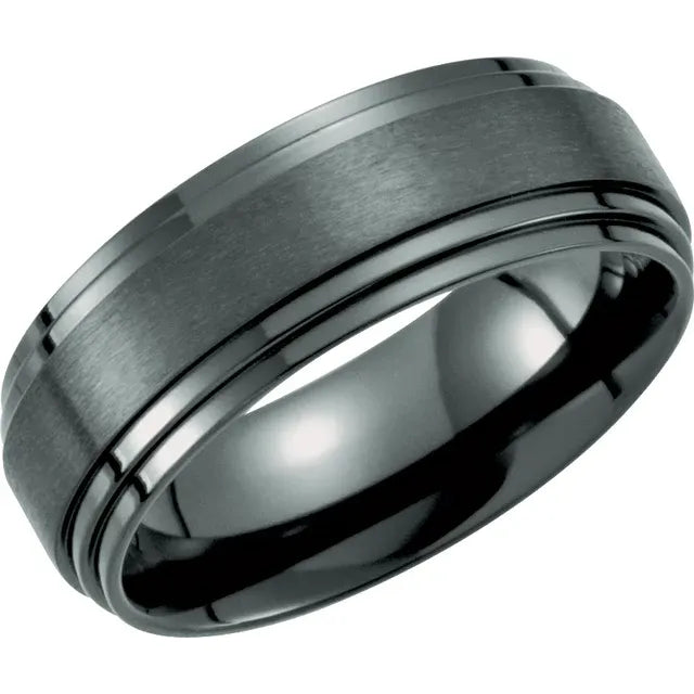 Black Titanium Double Ridged Band