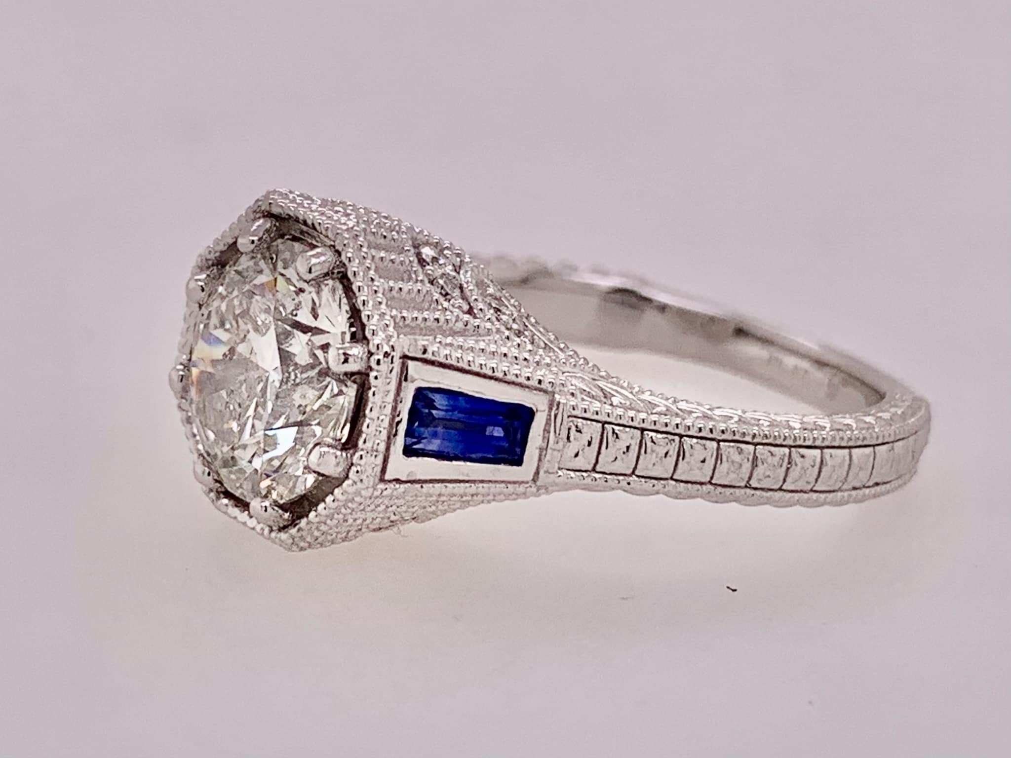 Antique Reproduction Platinum Diamond and Sapphire Ring