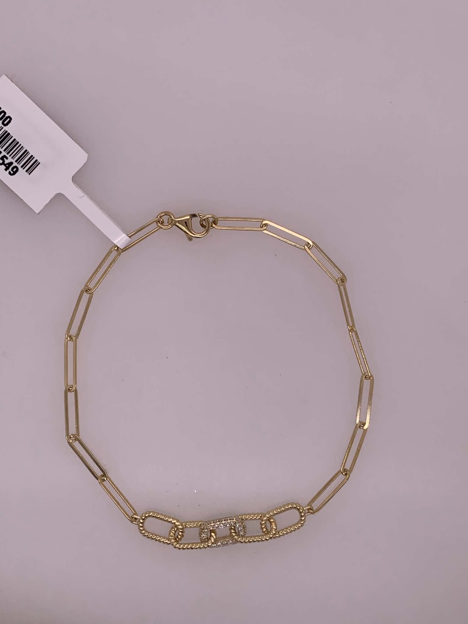 14K Diamond Paper Clip Bracelet
