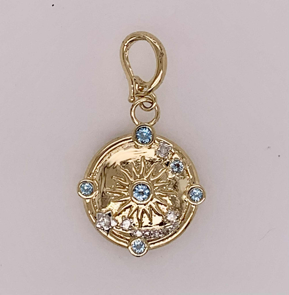 14K Blue Topaz and Diamond Charm