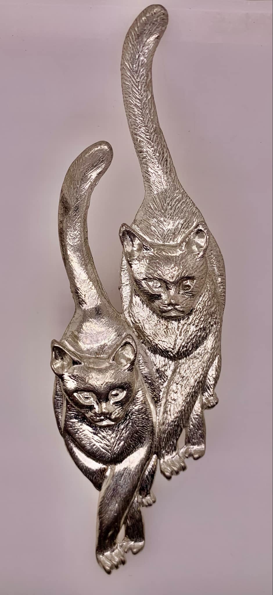 Estate Pewter Twin Walking Cat Brooch