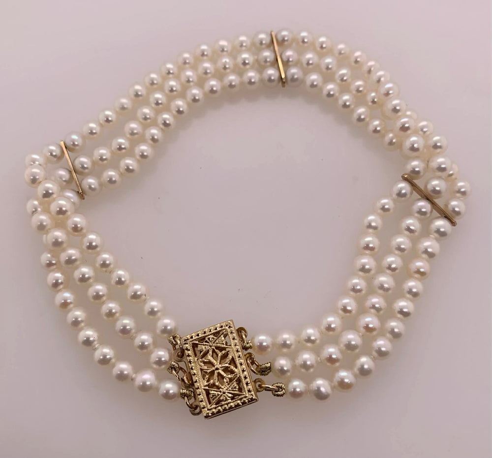 Triple Strand Cultured Pearl Bracelet