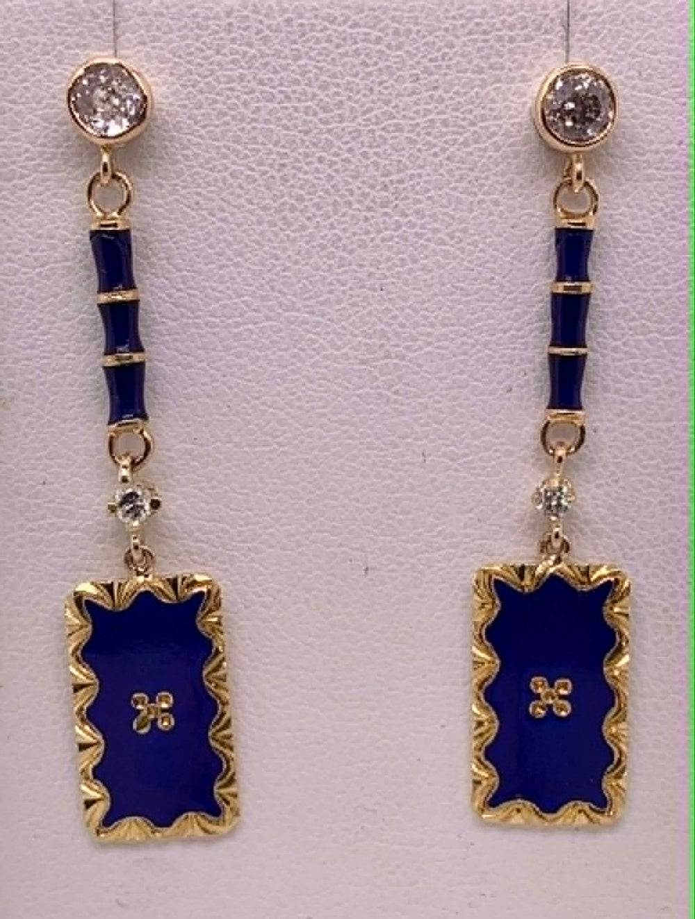 Estate Gold Diamond & Enamel Earrings