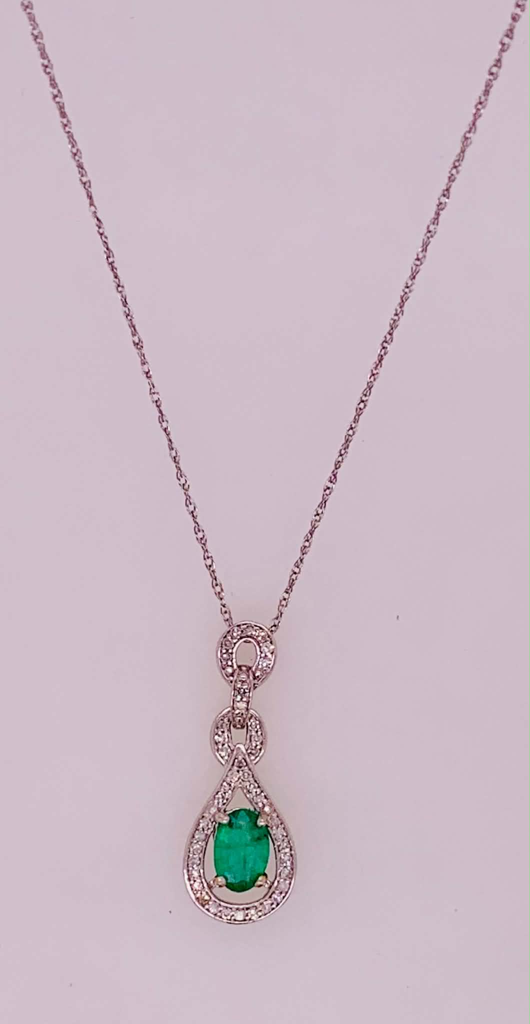 14K Emerald & Diamond Pendant