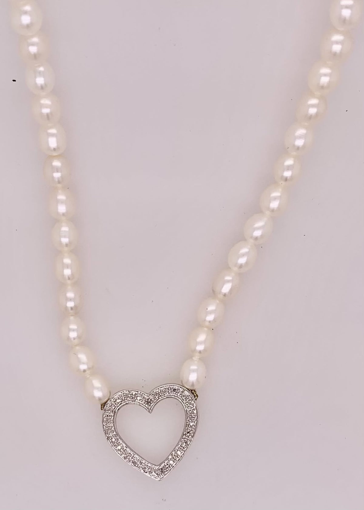 Estate Freshwater Pearl and CZ Heart Necklace