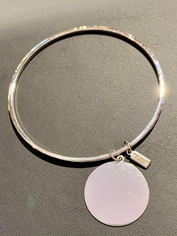 Sterling Silver Hammered Bangle with Engravable Disc