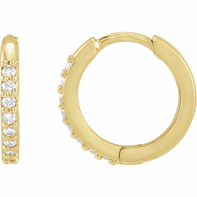 14K Diamond Huggie Hoops