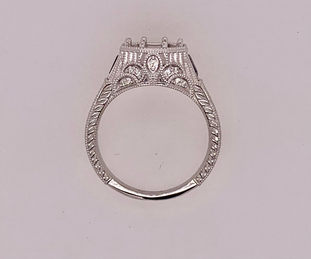 Antique Reproduction Platinum Diamond and Sapphire Semi Mount