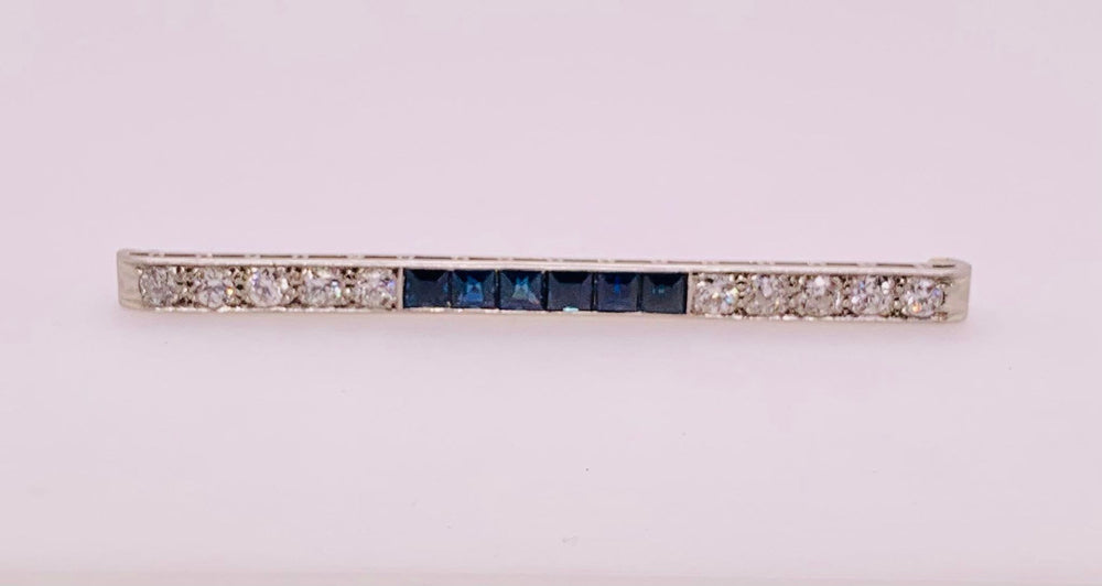 Estate Platinum Diamond and Sapphire Bar Pin