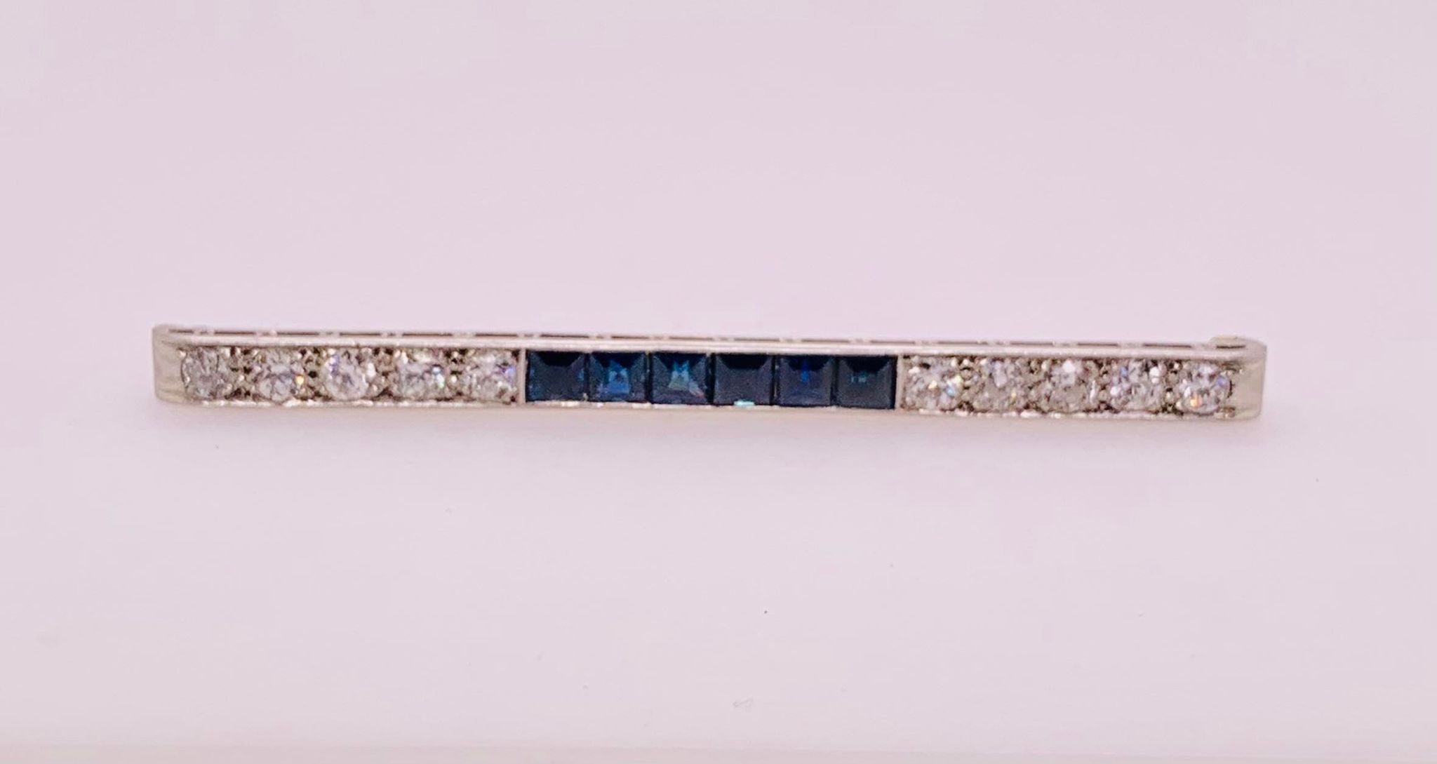 Estate Platinum Diamond and Sapphire Bar Pin