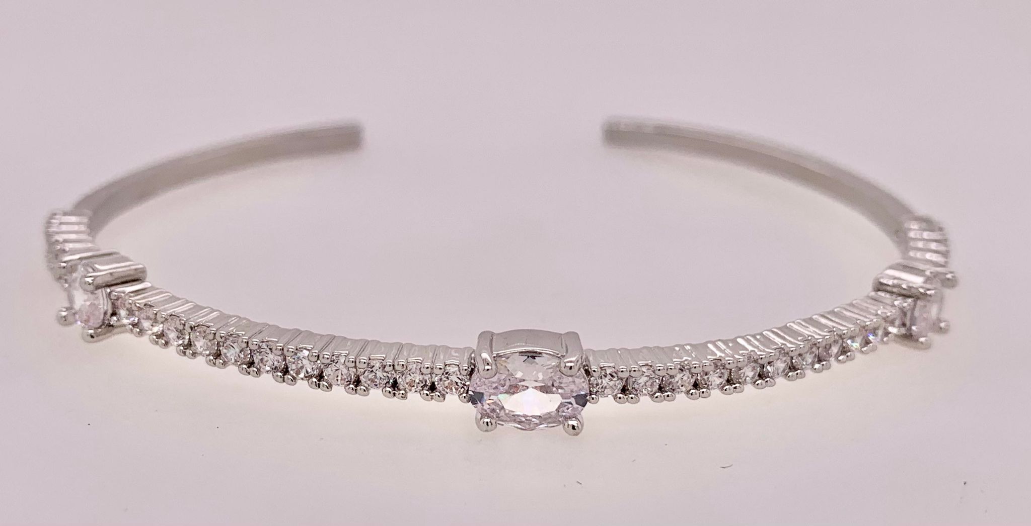 Fashion Open Bangle Silver Tone and Crystal Bracelet