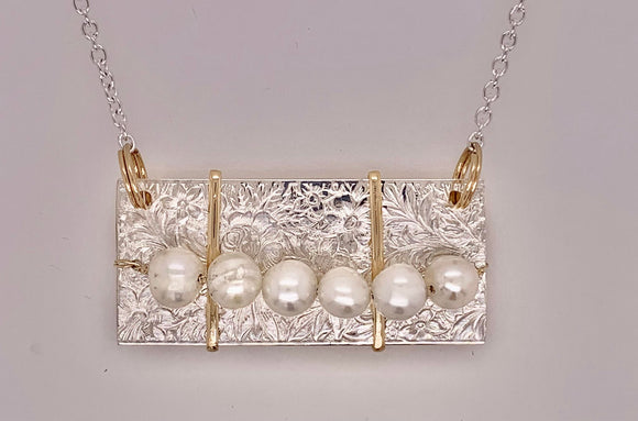 18” Sterling Silver John Cauley Original Pearl Bar Design Necklace