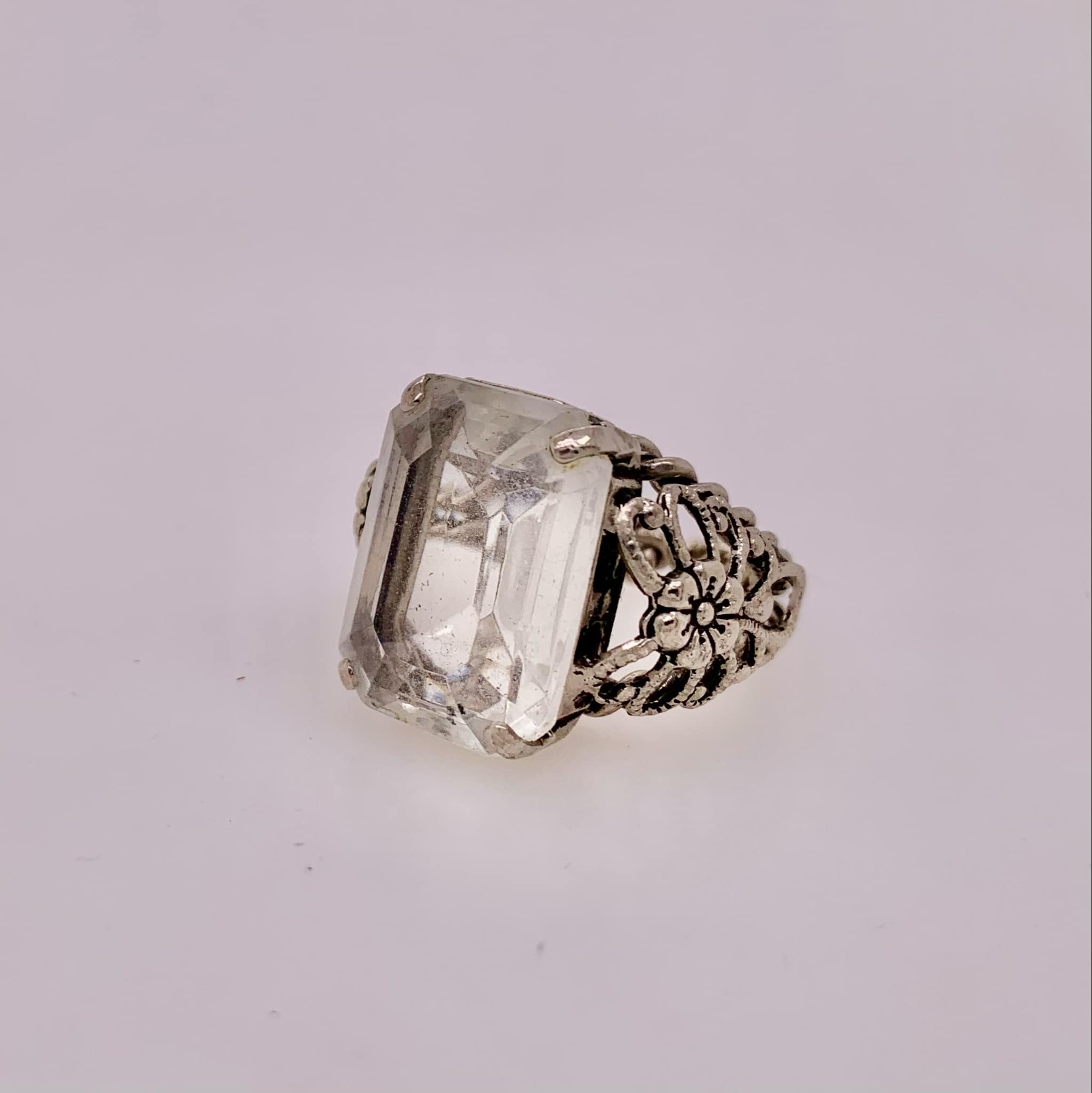 Estate Fashion Silver Tone Adjustable Filigree Ring