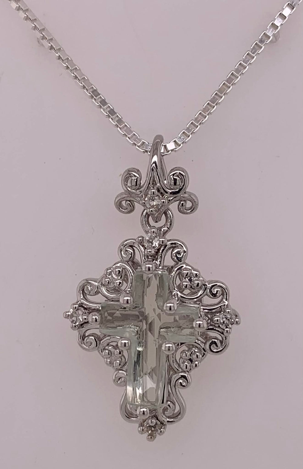 Sterling Green Prasiolite Cross Necklace