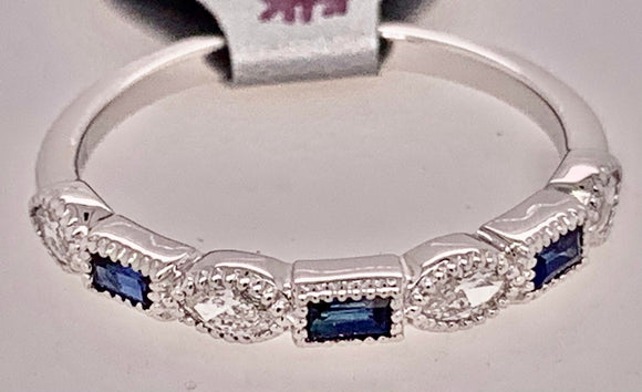 14K White Gold Diamond & Sapphire Band Ring