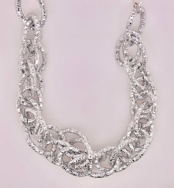 Silver Tone and Textured Chain Necklace