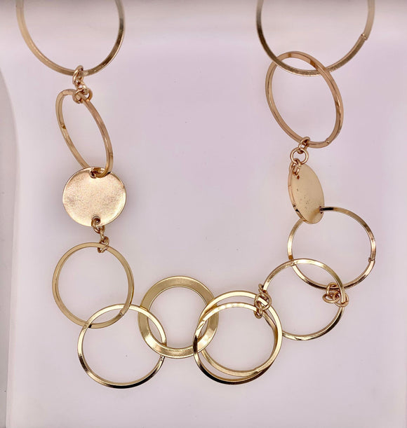 Gold Tone Circle Chained Necklace