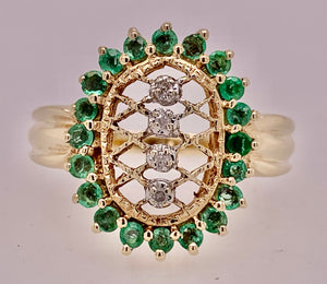 Estate 10K Emerald and Diamond Ring