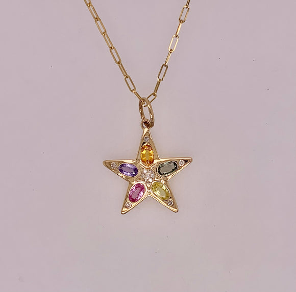 14K Diamond & Gemstone Star Charm
