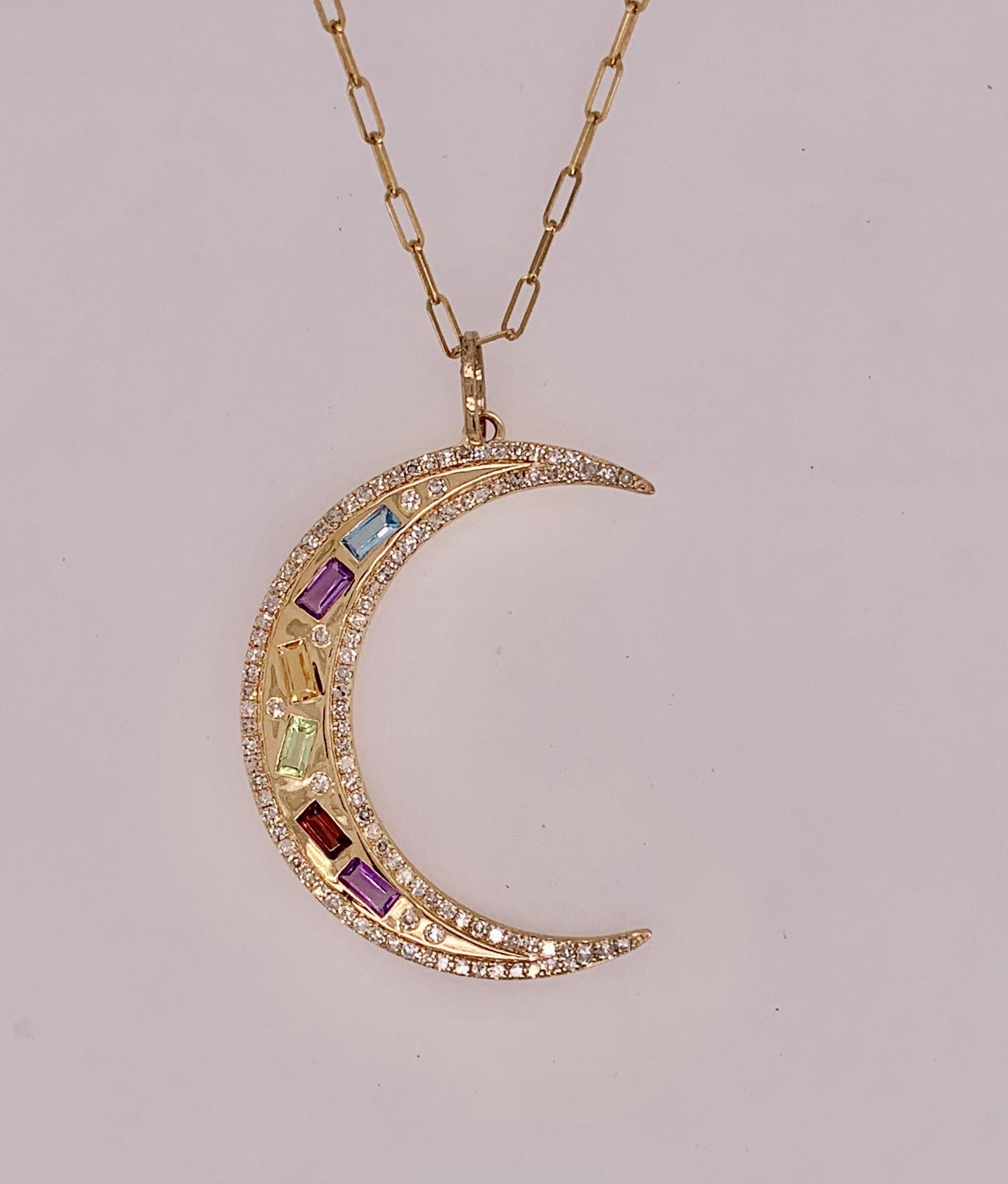 14K Diamond & Gemstone Moon Charm