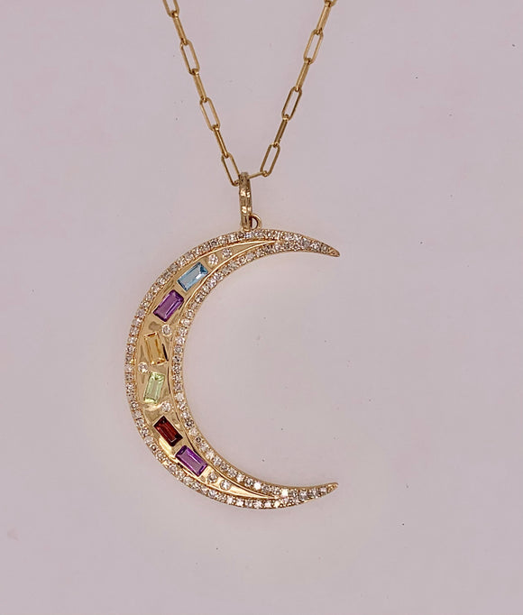 14K Diamond & Gemstone Moon Charm