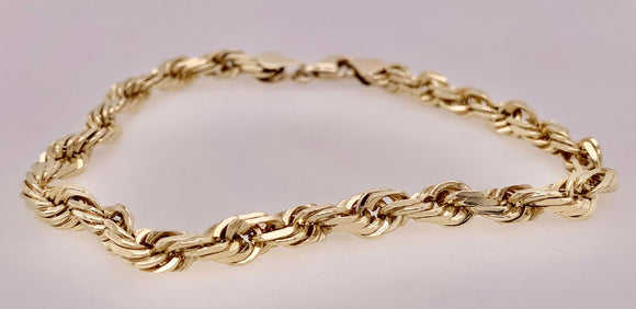 10 Inch 10k Yellow Gold Solid Diamond Cut Rope Chain Bracelet and Anklet  for Men & Women, 3mm (0.12