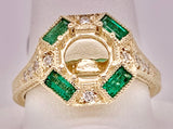 14K Gold Diamond & Emerald Semi Mount Ring
