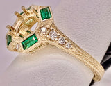 14K Gold Diamond & Emerald Semi Mount Ring