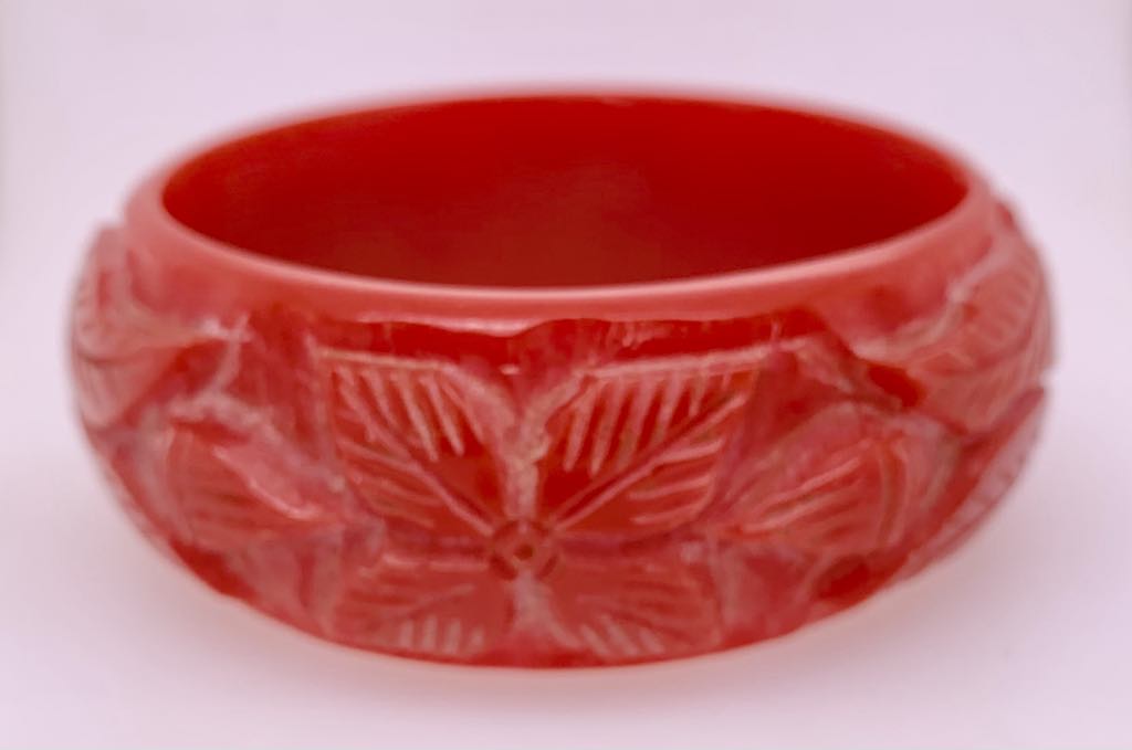 Estate Red Carved Bakelite Bangle