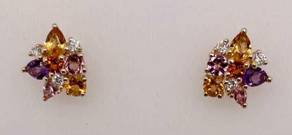 14K Gold Multi Gemstone Earrings