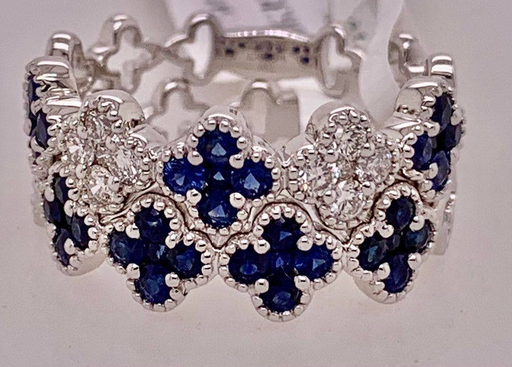 18K White Gold Diamond & Sapphire Band Ring