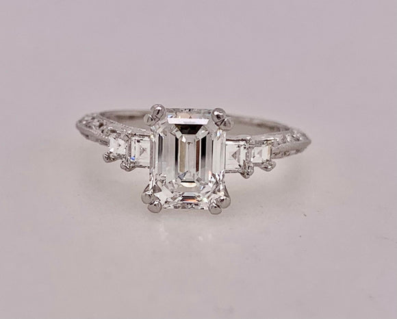 Estate Platinum Tacori Emerald Cut Diamond Ring