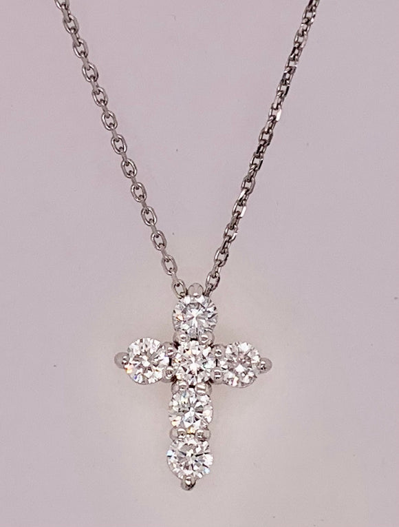 14K White Gold LAB Diamond Cross Necklace