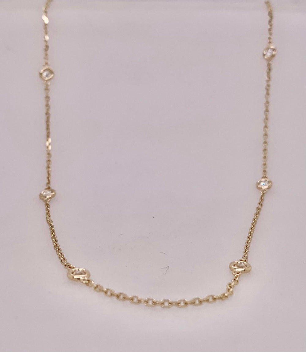 14K Yellow Gold Diamond Station Necklace